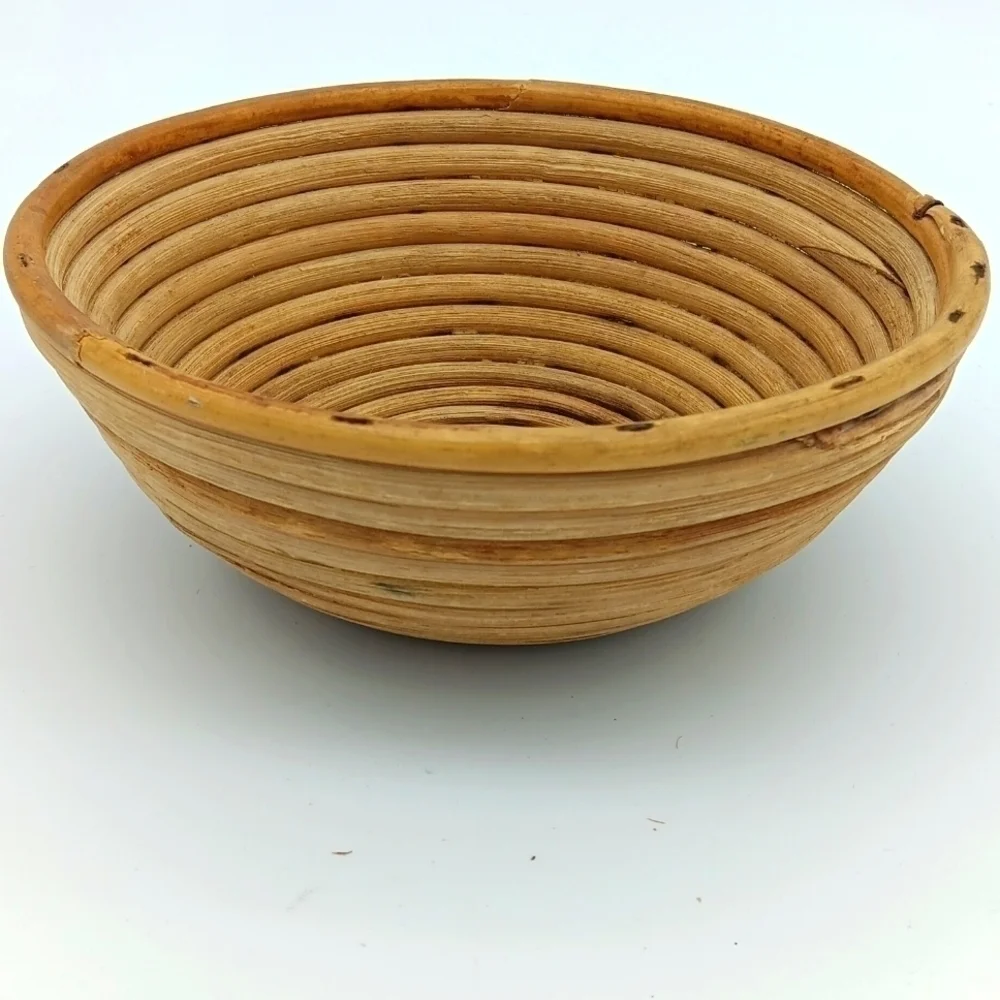 MCM vintage coiled cane bowl 8in